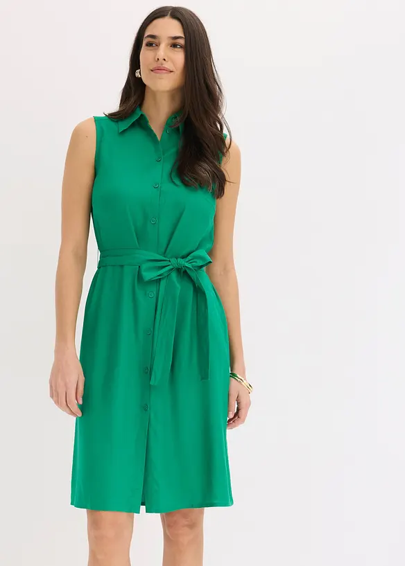 Hemdblusenkleid aus Viskose in grün von vorne (Totalaufnahme) - bonprix Hemdblusenkleid aus Viskose in grün von vorne (Totalaufnahme) - bonprix