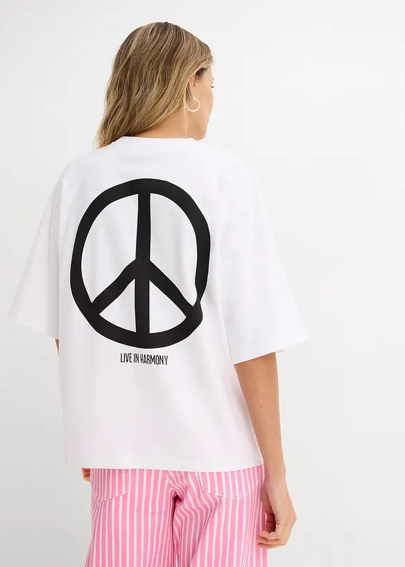 Oversize-Shirt aus reiner Bio-Baumwolle in weiß von vorne (im Anschnitt) - bonprix
