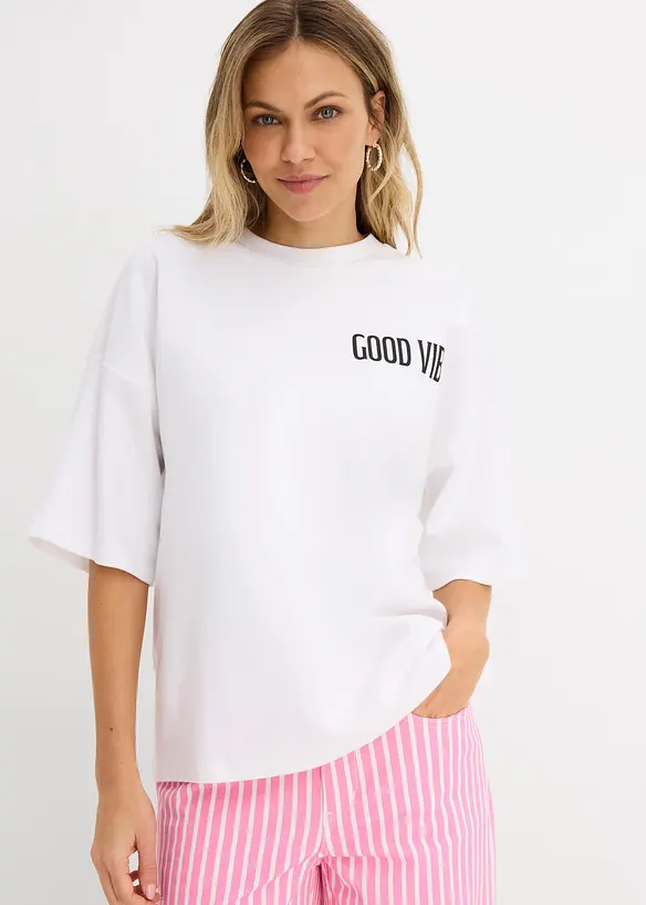 Oversize-Shirt aus reiner Bio-Baumwolle in weiß von hinten (im Anschnitt) - bonprix