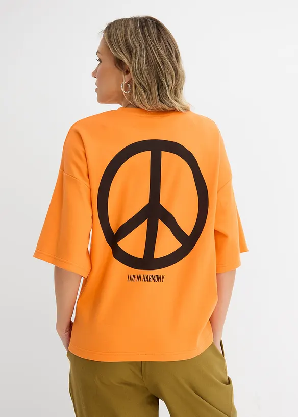 Oversize-Shirt aus reiner Bio-Baumwolle in orange von vorne (im Anschnitt) - bonprix