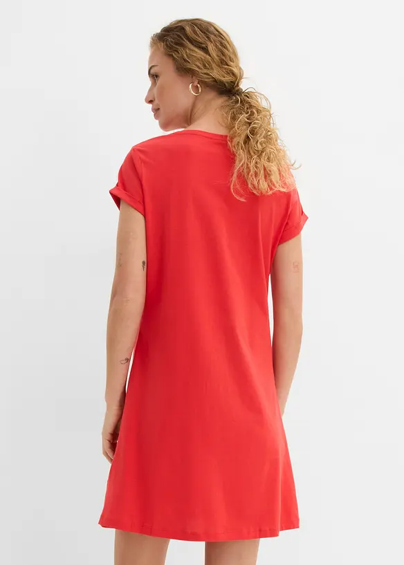 Shirtkleid aus reiner Bio-Baumwolle in rot von hinten (Totalaufnahme) - bonprix