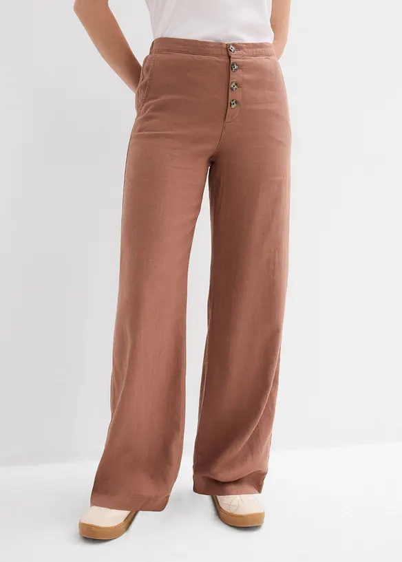 Lange Palazzo-Hose mit Leinen in braun von vorne - bonprix