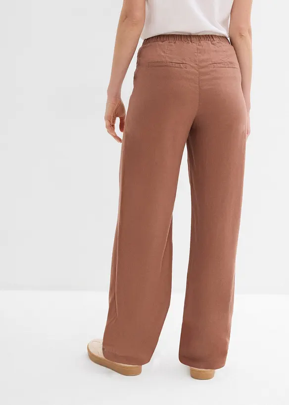 Lange Palazzo-Hose mit Leinen in braun von hinten - bonprix
