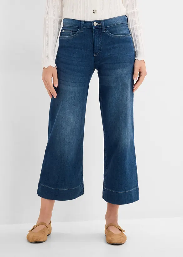Ultra-Soft-Jeans, Culotte in blau von vorne - bonprix