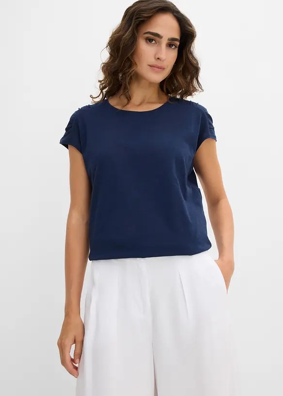 Boxy-Shirt, kurzarm in blau von vorne (im Anschnitt) - bonprix