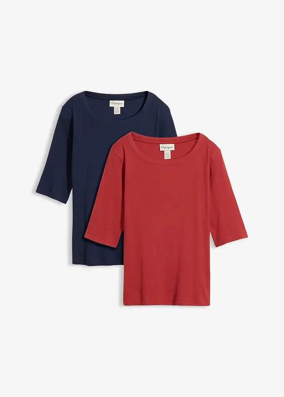 Rippshirt mit reiner Bio-Baumwolle (2er Pack) in rot von vorne - bonprix