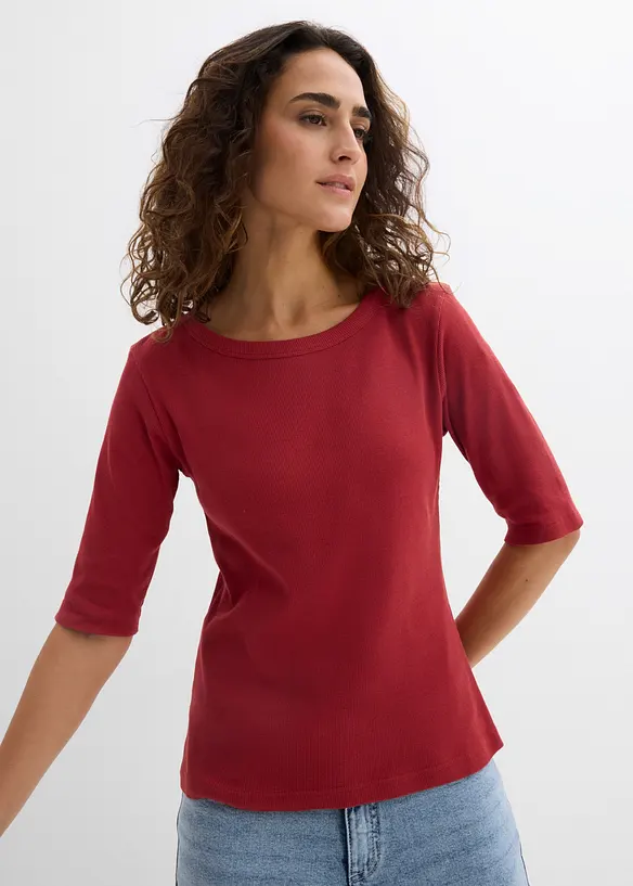 Rippshirt mit reiner Bio-Baumwolle (2er Pack) in rot von vorne (im Anschnitt) - bonprix