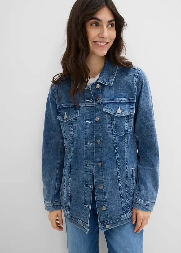 Stretch-Jeansjacke, Boyfriend in blau von vorne (im Anschnitt) - bonprix
