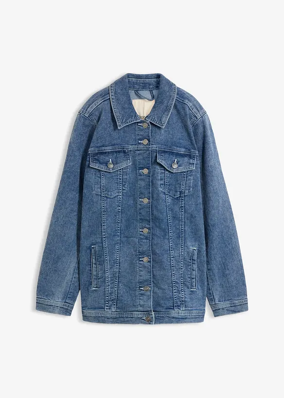 Stretch-Jeansjacke, Boyfriend in blau von vorne - bonprix