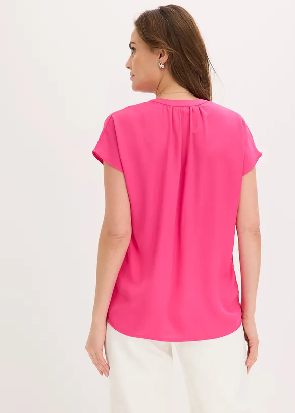Kurzarmbluse mit verdeckter Knopfleiste in pink von hinten (im Anschnitt) - bonprix