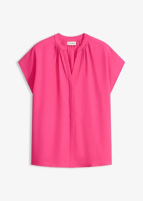Kurzarmbluse mit verdeckter Knopfleiste in pink von vorne - bonprix