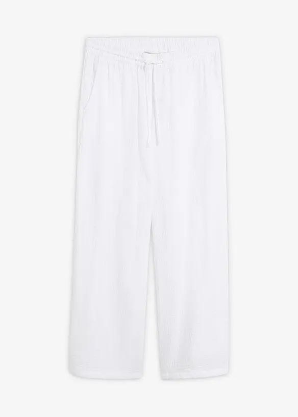 Musselin-Palazzo-Hose aus reiner Baumwolle in weiß von vorne - bonprix Musselin-Palazzo-Hose aus reiner Baumwolle in weiß von vorne - bonprix