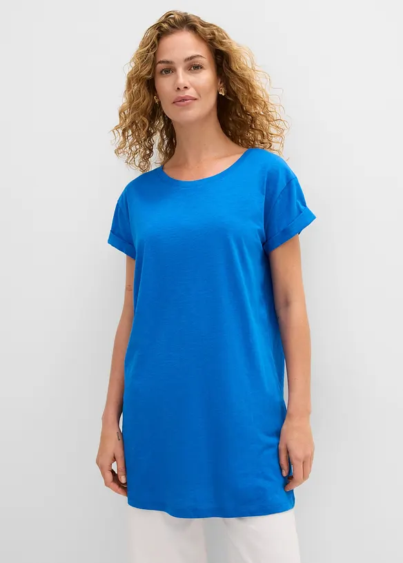 Boxy-Longshirt mit kurzen Ärmeln in blau von vorne (im Anschnitt) - bonprix Boxy-Longshirt mit kurzen Ärmeln in blau von vorne (im Anschnitt) - bonprix