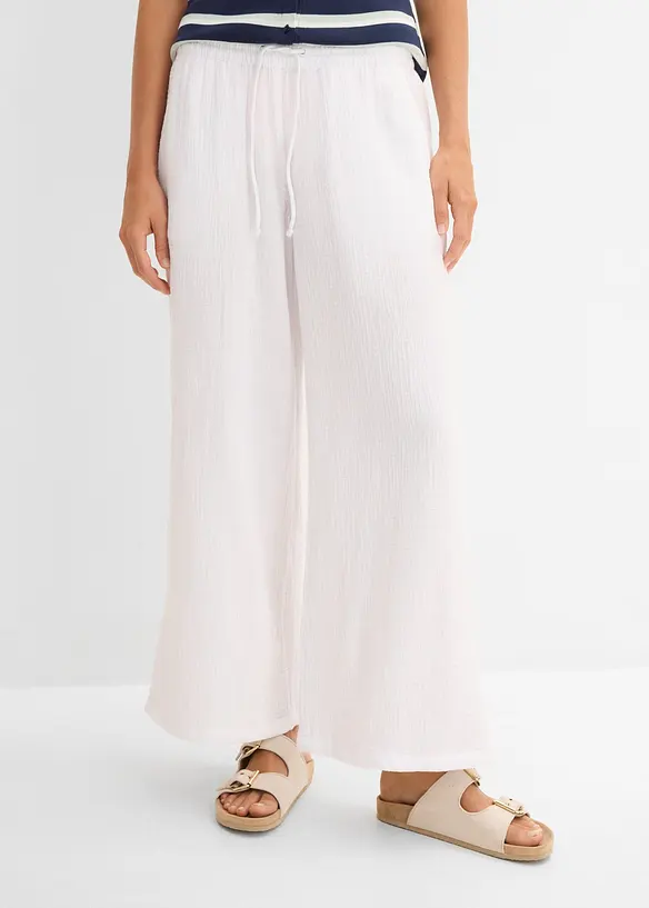 Musselin-Palazzo-Hose aus reiner Baumwolle in weiß von vorne - bonprix Musselin-Palazzo-Hose aus reiner Baumwolle in weiß von vorne - bonprix