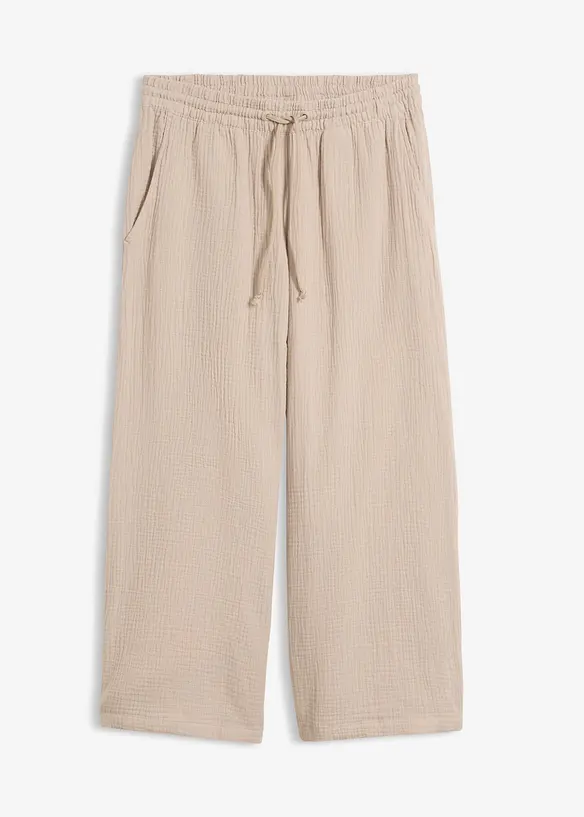 Musselin-Palazzo-Hose aus reiner Baumwolle in grau von vorne - bonprix Musselin-Palazzo-Hose aus reiner Baumwolle in grau von vorne - bonprix