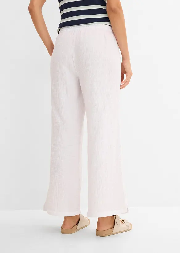 Musselin-Palazzo-Hose aus reiner Baumwolle in weiß von hinten - bonprix Musselin-Palazzo-Hose aus reiner Baumwolle in weiß von hinten - bonprix