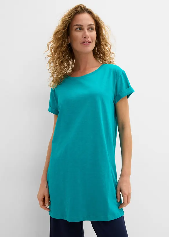 Boxy-Longshirt mit kurzen Ärmeln in grün von vorne (im Anschnitt) - bonprix Boxy-Longshirt mit kurzen Ärmeln in grün von vorne (im Anschnitt) - bonprix