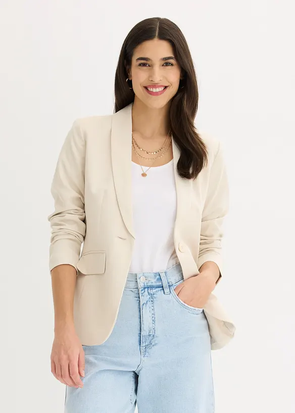 Blazer mit Knopfdetail in beige von vorne (im Anschnitt) - bonprix