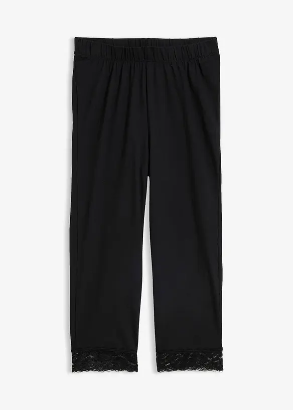 Capri-Leggings mit Spitzendetail in schwarz von vorne - bonprix