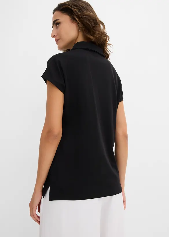 Poloshirt aus elastischem Baumwoll-Mix in schwarz von hinten (im Anschnitt) - bonprix