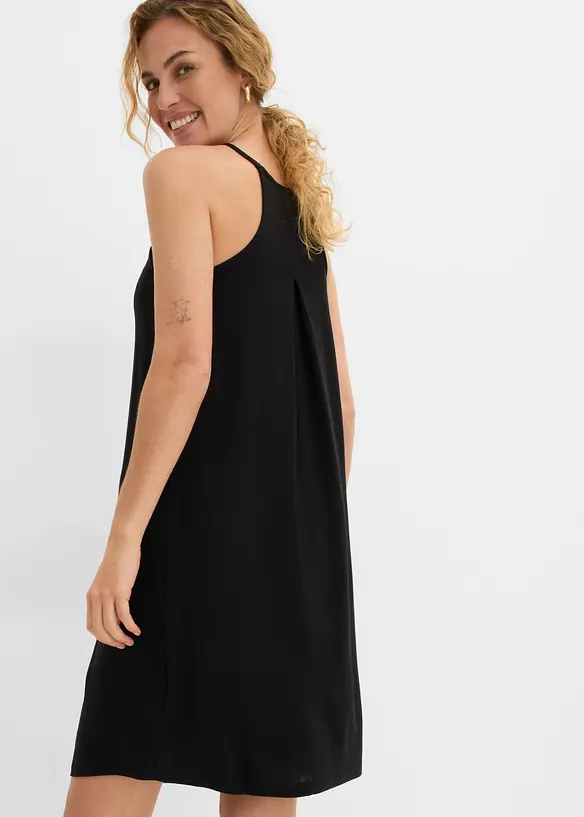 Leichtes Jerseykleid aus fließendem Lyocell-Mix in schwarz von hinten (Totalaufnahme) - bonprix