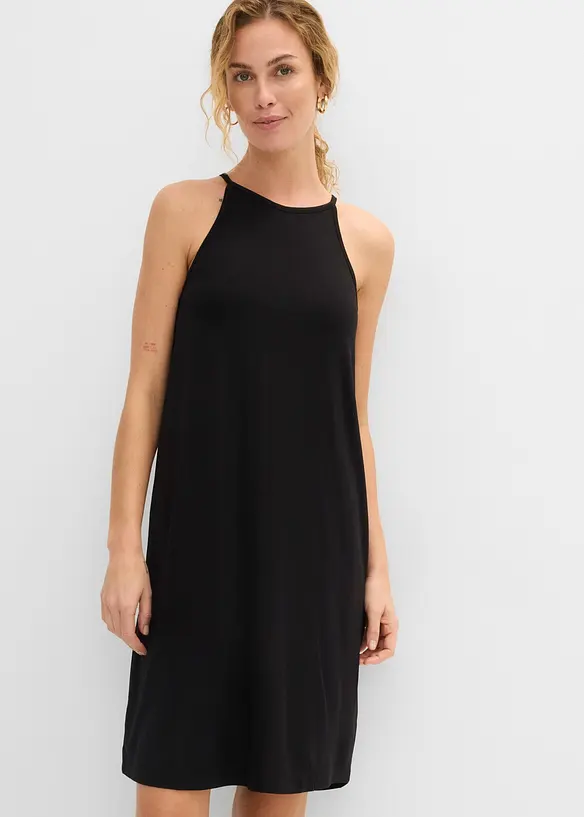 Leichtes Jerseykleid aus fließendem Lyocell-Mix in schwarz von vorne (Totalaufnahme) - bonprix