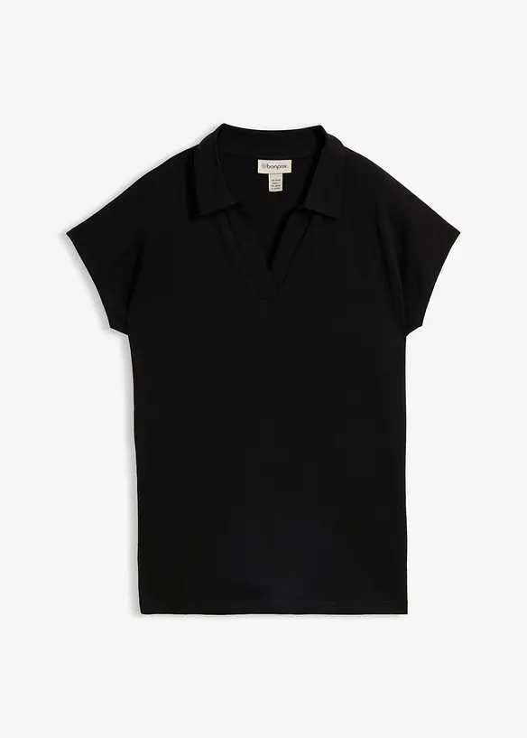 Poloshirt aus elastischem Baumwoll-Mix in schwarz von vorne - bonprix