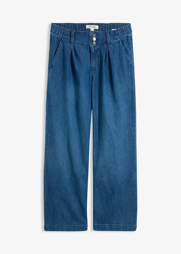 Cropped Wide-Leg-Jeans High Waist, Bequembund in blau von vorne - bonprix