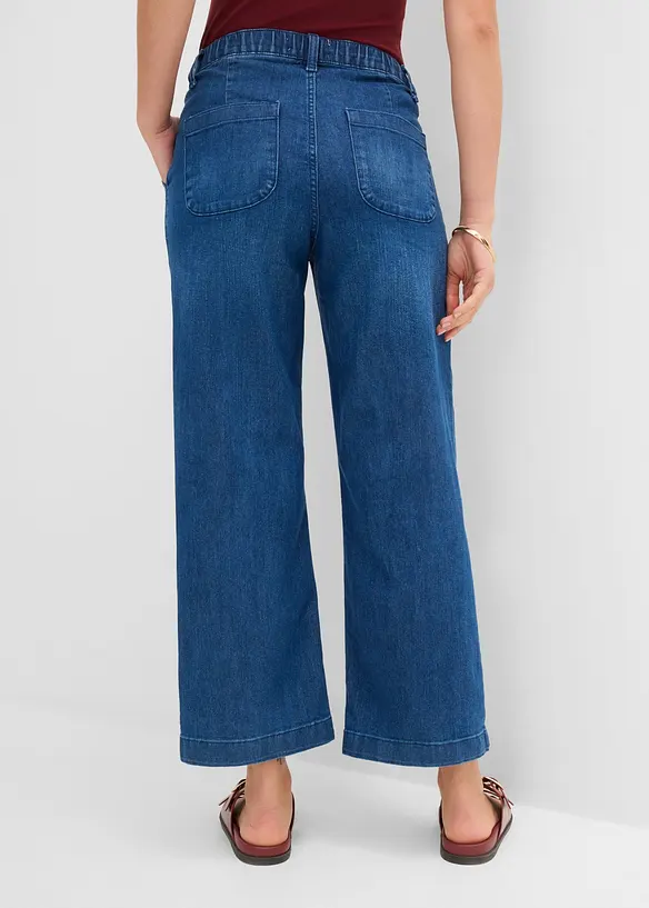Cropped Wide-Leg-Jeans High Waist, Bequembund in blau von hinten - bonprix