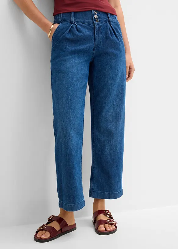 Cropped Wide-Leg-Jeans High Waist, Bequembund in blau von vorne - bonprix