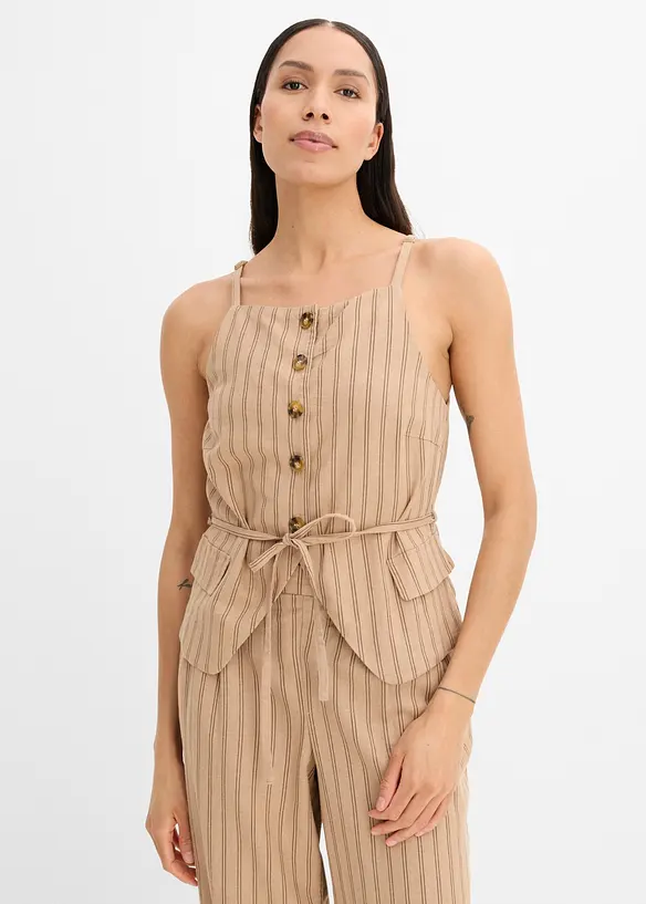 Blazerweste aus kühlendem Leinen-Mix in beige von vorne (im Anschnitt) - bonprix
