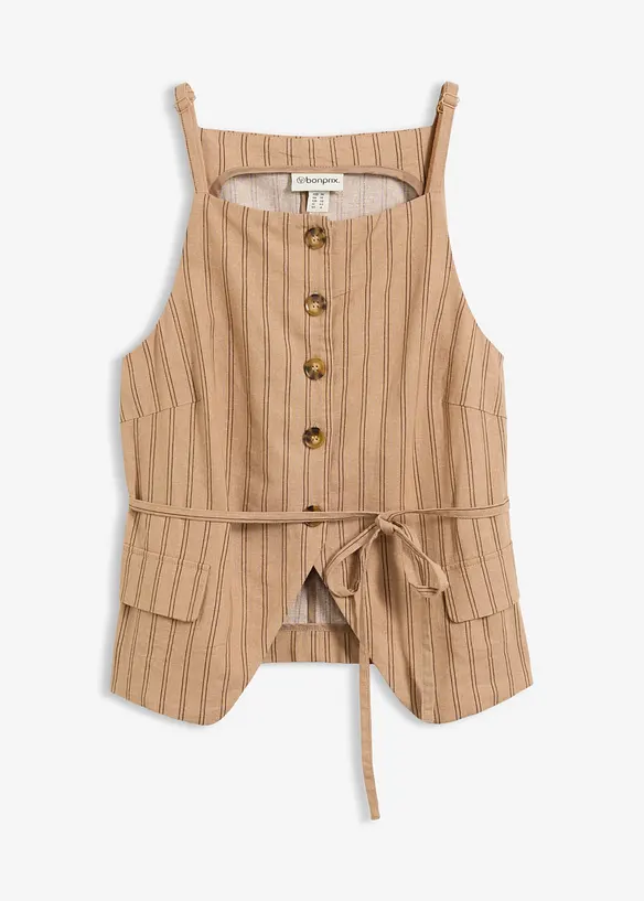 Blazerweste aus kühlendem Leinen-Mix in beige von vorne - bonprix
