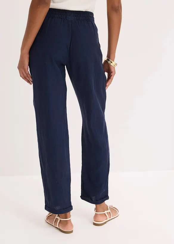 Leinenhose mit Elastik-Bündchen in blau von hinten - bonprix