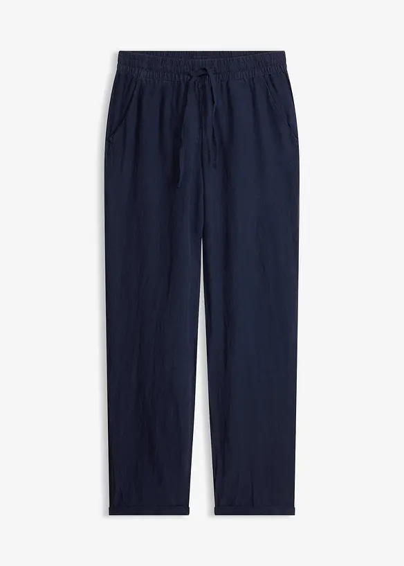 Leinenhose mit Elastik-Bündchen in blau von vorne - bonprix