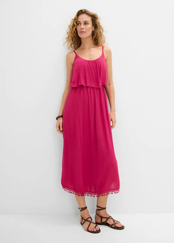 Maxikleid aus strukturierter Viskose in pink von vorne (Totalaufnahme) - bonprix Maxikleid aus strukturierter Viskose in pink von vorne (Totalaufnahme) - bonprix