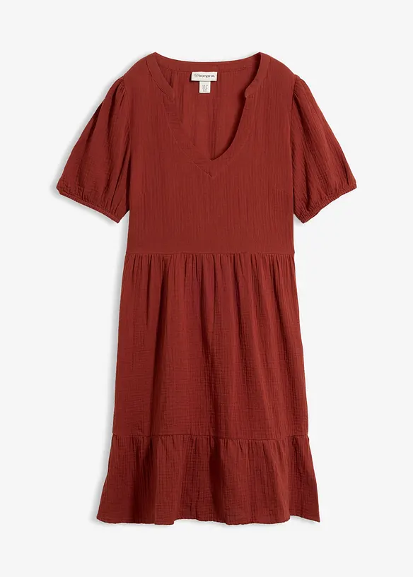 Musselin-Oversize-Kleid aus reiner Baumwolle in braun von vorne - bonprix