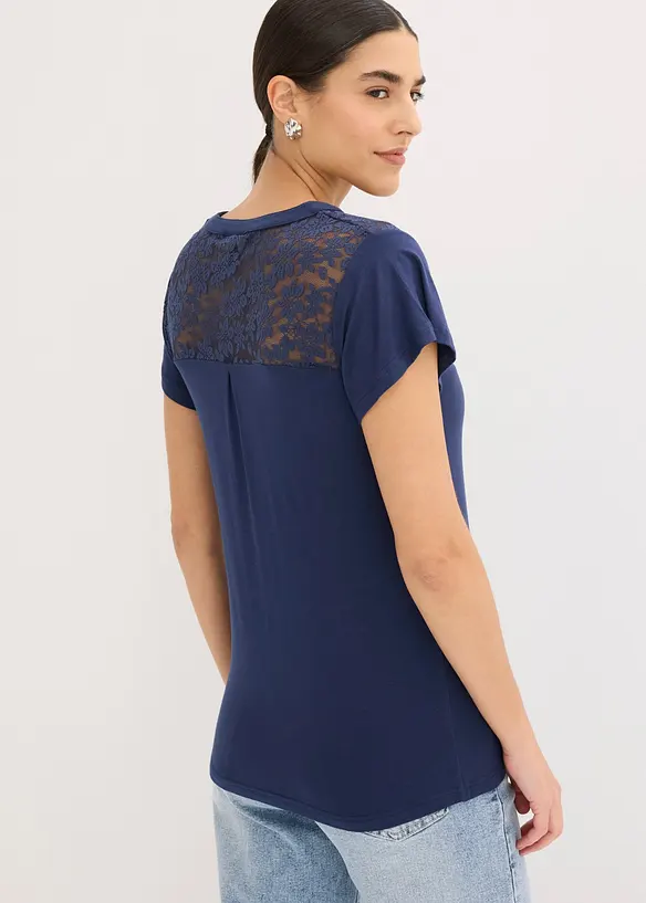 Henleyshirt aus Viskose-Mix in blau von hinten (im Anschnitt) - bonprix Henleyshirt aus Viskose-Mix in blau von hinten (im Anschnitt) - bonprix