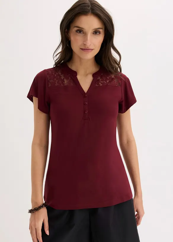 Henleyshirt aus Viskose-Mix in rot von vorne (im Anschnitt) - bonprix Henleyshirt aus Viskose-Mix in rot von vorne (im Anschnitt) - bonprix