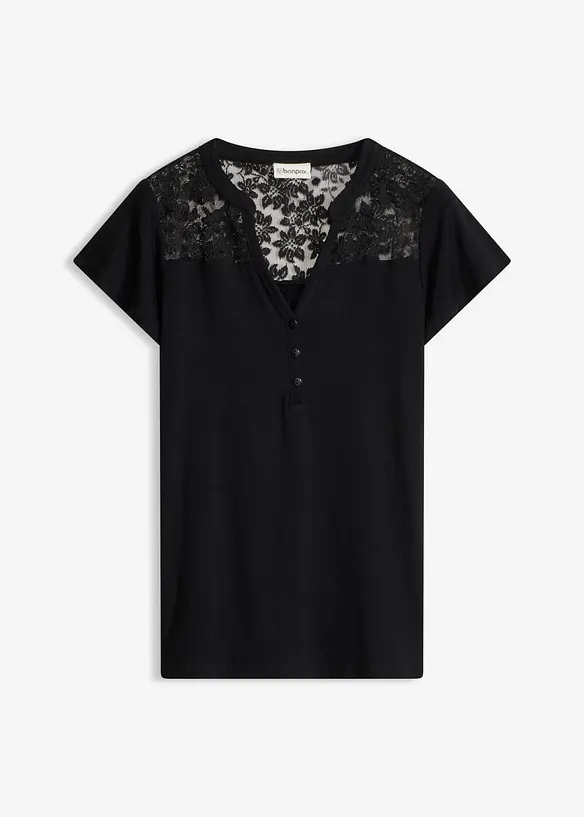 Henleyshirt aus Viskose-Mix in schwarz von vorne - bonprix Henleyshirt aus Viskose-Mix in schwarz von vorne - bonprix
