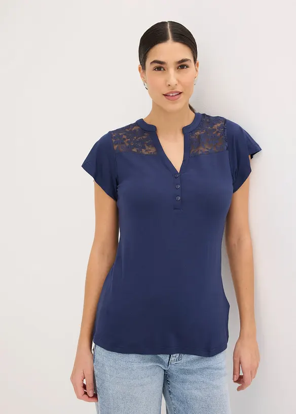 Henleyshirt aus Viskose-Mix in blau von vorne (im Anschnitt) - bonprix Henleyshirt aus Viskose-Mix in blau von vorne (im Anschnitt) - bonprix