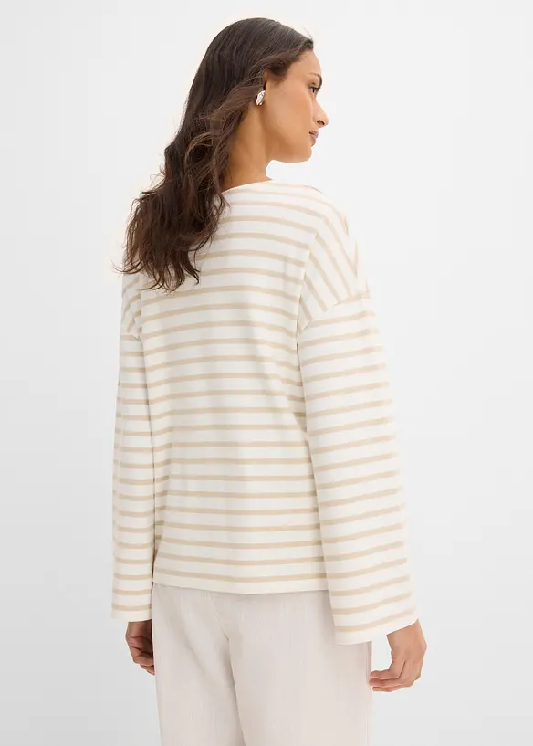 Gestreiftes Langarmshirt aus Bio-Baumwolle in beige von hinten (im Anschnitt) - bonprix Gestreiftes Langarmshirt aus Bio-Baumwolle in beige von hinten (im Anschnitt) - bonprix