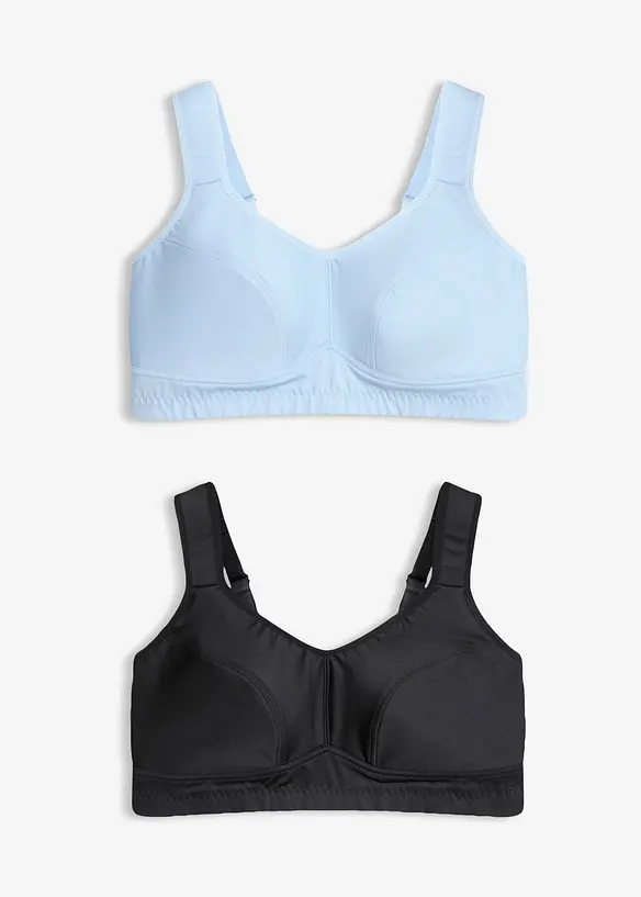 Sport-BH mit mittlerem Halt (2er Pack) in blau von vorne - bonprix