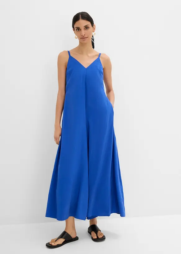 Jumpsuit mit verstellbaren Trägern aus Viskose-Mix in blau von vorne (Totalaufnahme) - bonprix