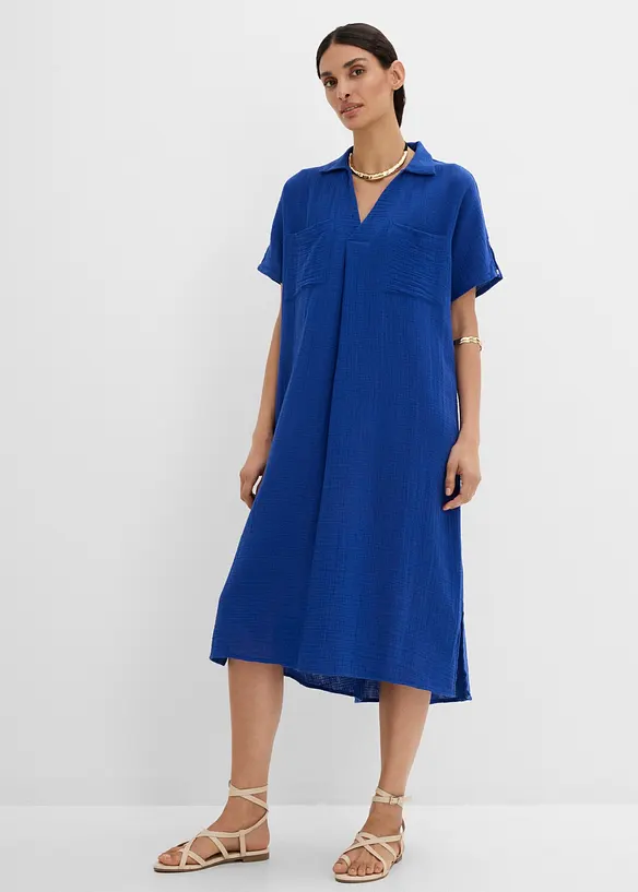 Musselin-Kaftan aus reiner Baumwolle in blau von vorne (Totalaufnahme) - bonprix Musselin-Kaftan aus reiner Baumwolle in blau von vorne (Totalaufnahme) - bonprix