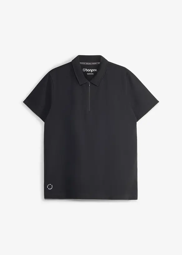 Herren Sport-Poloshirt mit Reißverschluss, schnelltrocknend in schwarz von vorne - bonprix