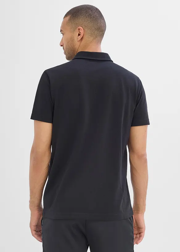 Herren Sport-Poloshirt mit Reißverschluss, schnelltrocknend in schwarz von hinten (im Anschnitt) - bonprix