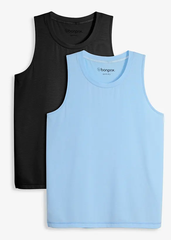 Herren Sport-Shirt mit Baumwolle (2er-Pack), schnelltrocknend in schwarz von vorne - bonprix