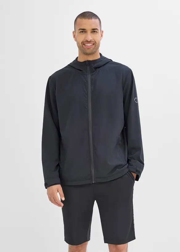 Herren Sportjacke, schnelltrocknend in schwarz von vorne (im Anschnitt) - bonprix