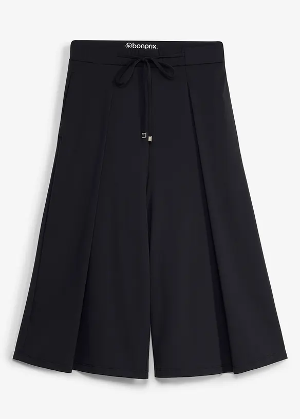 Sport-Culottes mit Zierfalten, schnelltrocknend in schwarz von vorne - bonprix