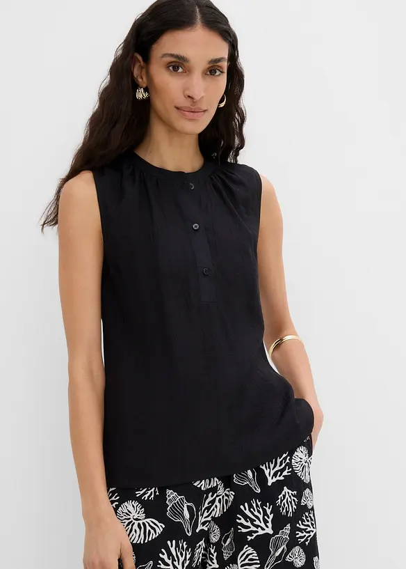 Blusentop mit Stehkragen in schwarz von vorne (im Anschnitt) - bonprix Blusentop mit Stehkragen in schwarz von vorne (im Anschnitt) - bonprix